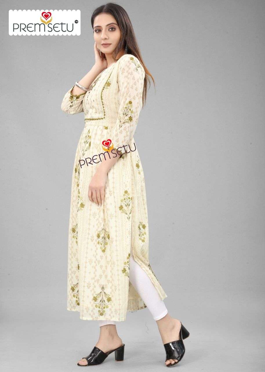PREMSETU PRESENT MEHANDI GREEN NAIRA CUT KURTIS SIZE SET ON WHOLESALE PRICE