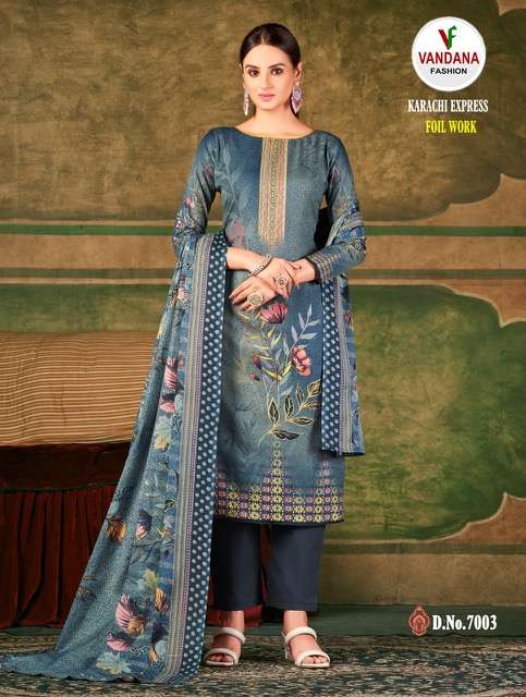 Vandana Present Karachi Express On Pure Soft Cotton Digital Print With Fancy Foil Work Dress Material On Wholesale 