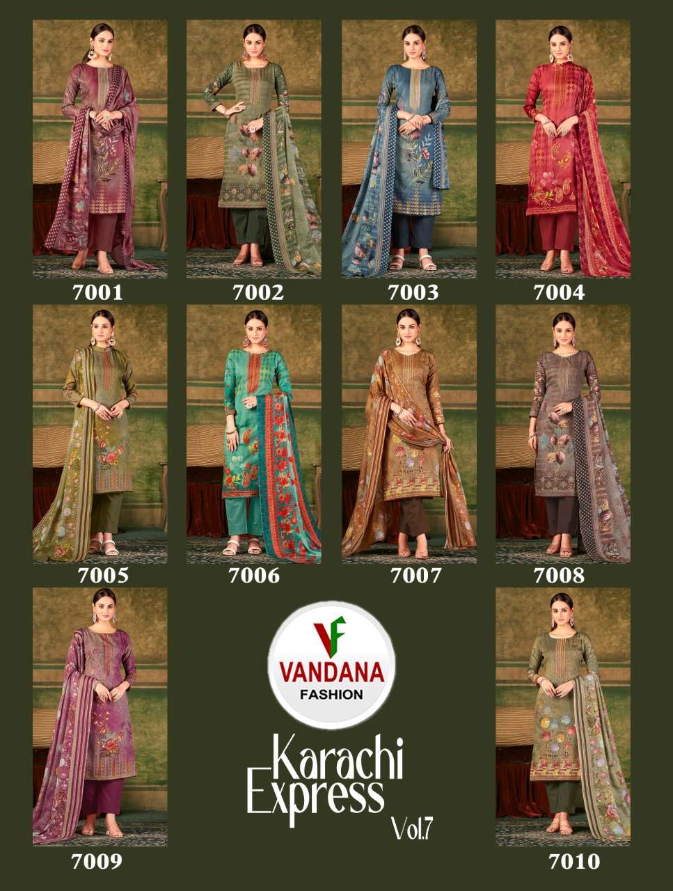 Vandana Present Karachi Express On Pure Soft Cotton Digital Print With Fancy Foil Work Dress Material On Wholesale 