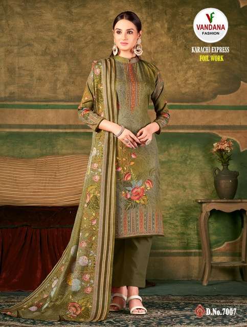 Vandana Present Karachi Express On Pure Soft Cotton Digital Print With Fancy Foil Work Dress Material On Wholesale 
