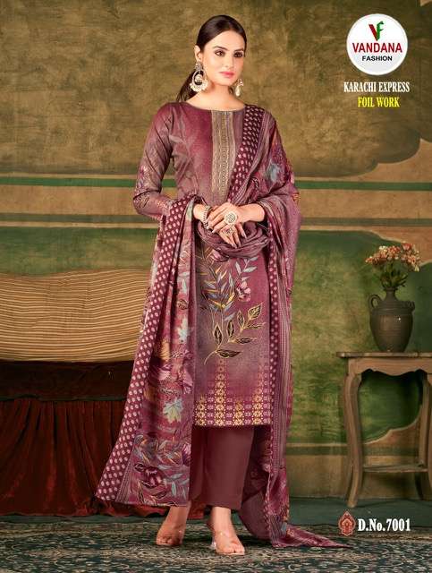 Vandana Present Karachi Express On Pure Soft Cotton Digital Print With Fancy Foil Work Dress Material On Wholesale 