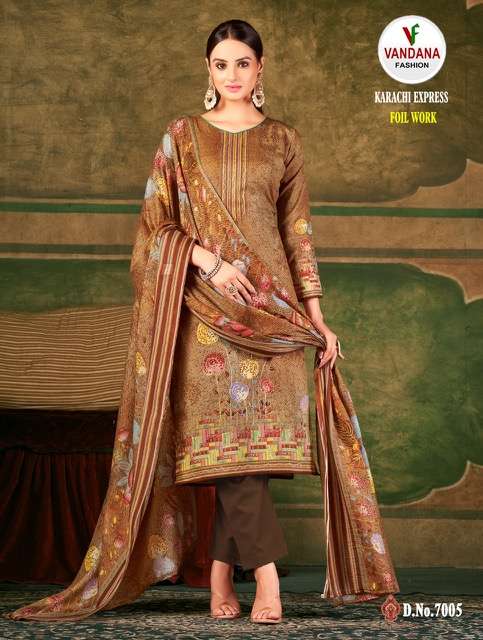 Vandana Present Karachi Express On Pure Soft Cotton Digital Print With Fancy Foil Work Dress Material On Wholesale 