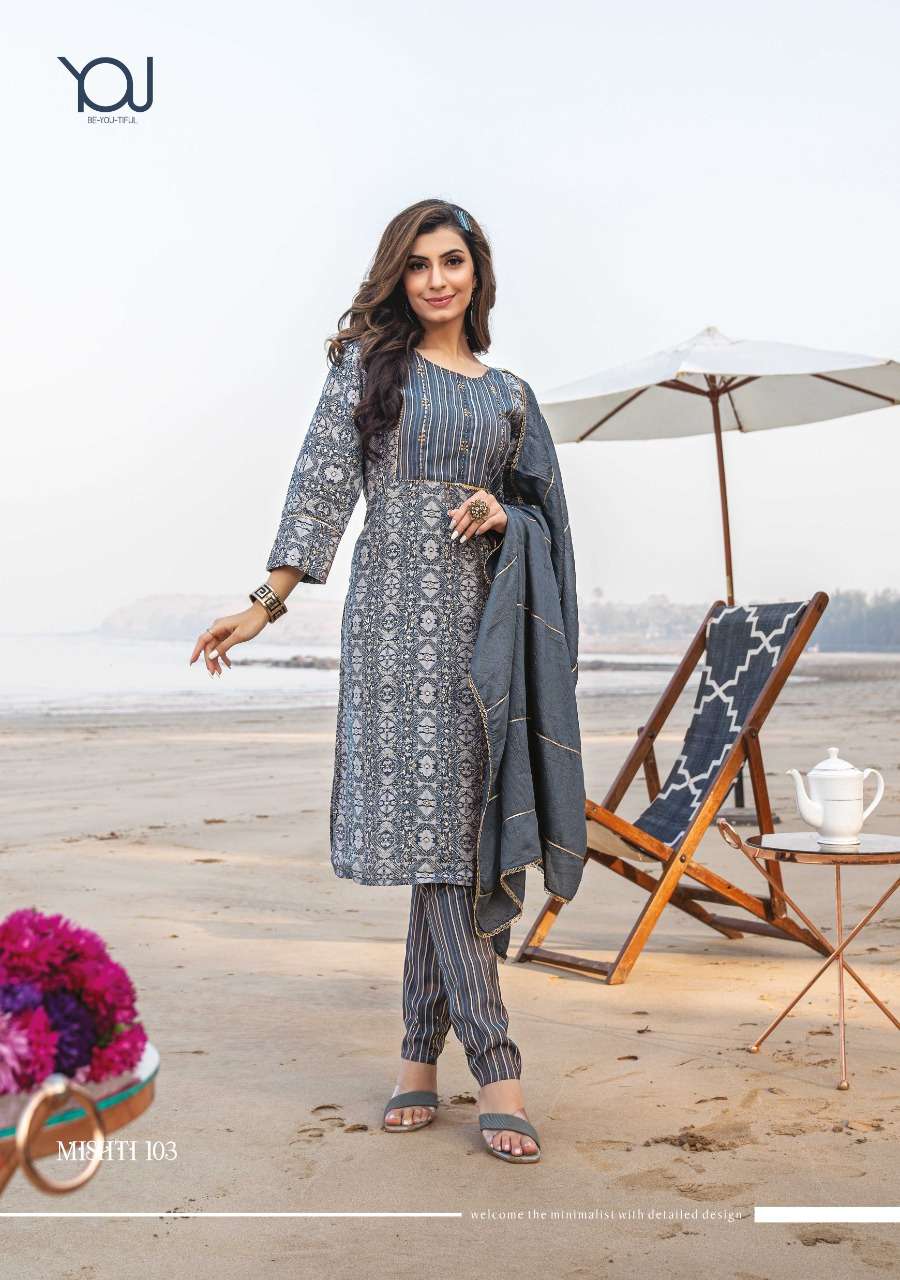 Wanna Present Mishti New Fancy Modal Sober Print Kurti With Pant & Dupatta On Wholesale