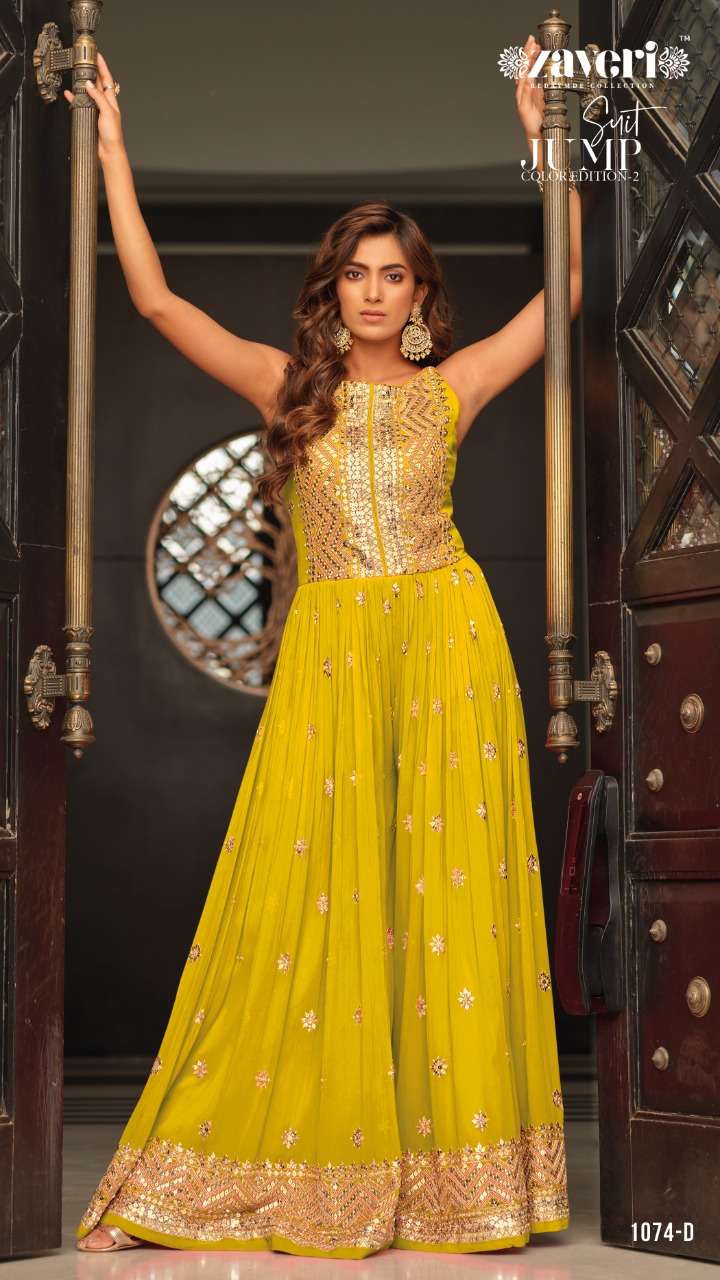 ZAVERI WOMAN BEAUTY PRESENT JUMPSUIT ON CHINON  With Embroidery Work Front & Back  Readymade SINGLE AVAILABLE  