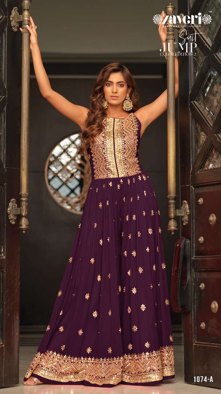 ZAVERI WOMAN BEAUTY PRESENT JUMPSUIT ON CHINON  With Embroidery Work Front & Back  Readymade SINGLE AVAILABLE  