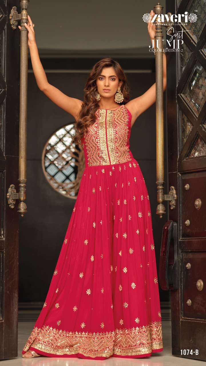 ZAVERI WOMAN BEAUTY PRESENT JUMPSUIT ON CHINON  With Embroidery Work Front & Back  Readymade SINGLE AVAILABLE  