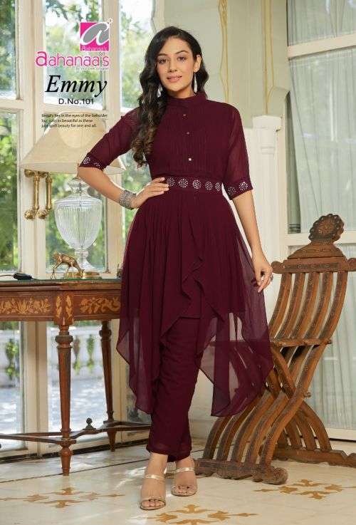 Aahanaas Emmy Designer Georgette Kurti Collection On Wholesale