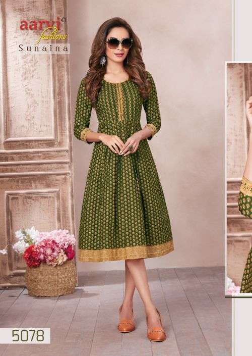 Aarvi Sunaina Vol 1 Cotton Designer Kurti Collection On Wholesale