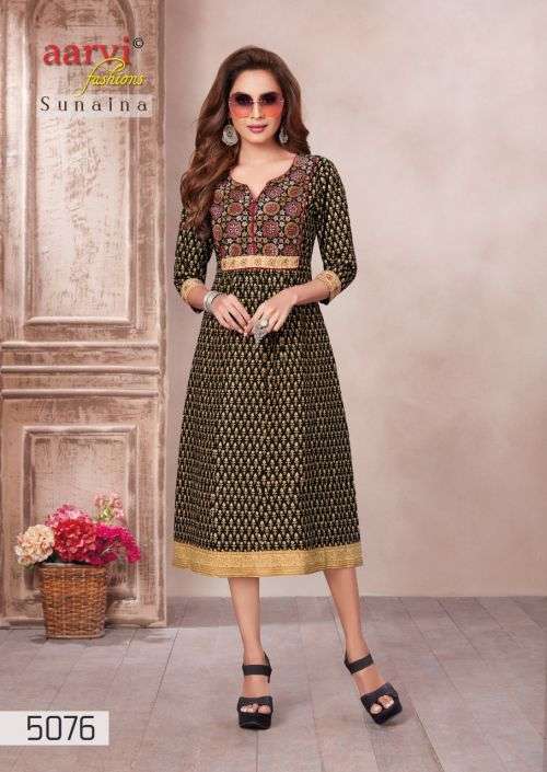 Aarvi Sunaina Vol 1 Cotton Designer Kurti Collection On Wholesale