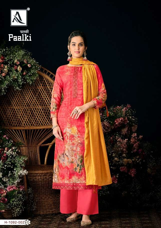 Alok Suit Paalki Jacquard Digital Print With Embroidery On Wholesale