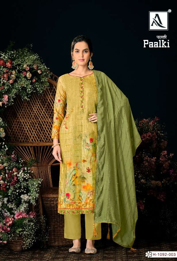 Alok Suit Paalki Jacquard Digital Print With Embroidery On Wholesale