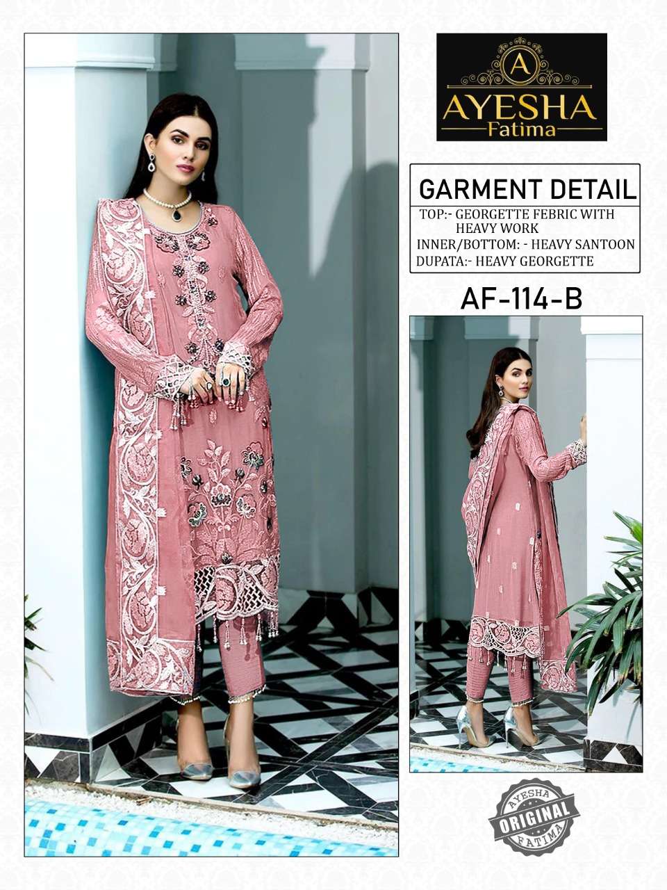 Ayesha Fatima D. no. Af 114 Heavy Georgette Fabric With Work Pakistani Suit On Wholesale