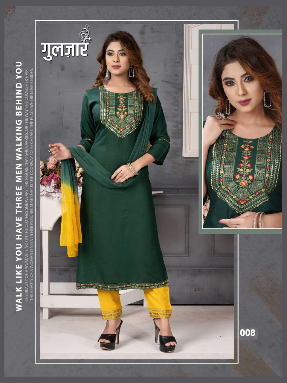 Beauty Queen Gulzar Heavy Sequence Work Kurti Pant With Dupatta On Wholesale