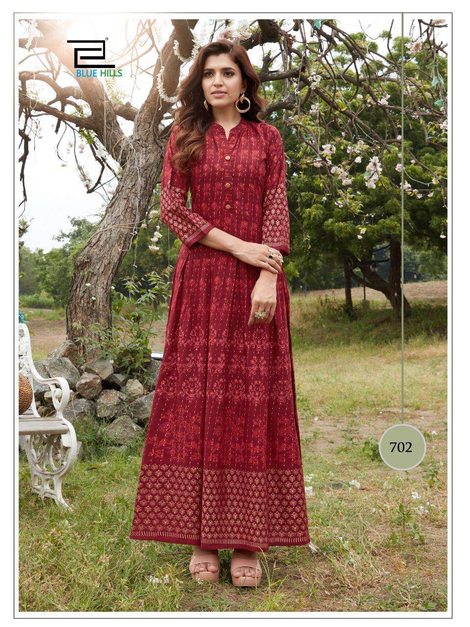 BLUE HILLS  Walkway Vol 7 Long Gown with Foil Print On Wholesale