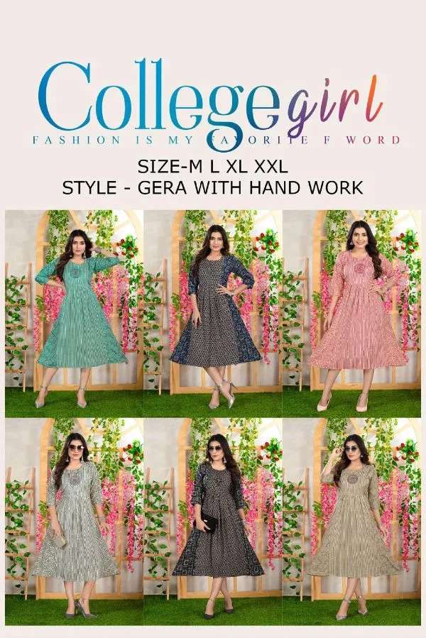 College Girl Vol 2 By Golden Rayon Lining Frock Style Kurti On Wholesale
