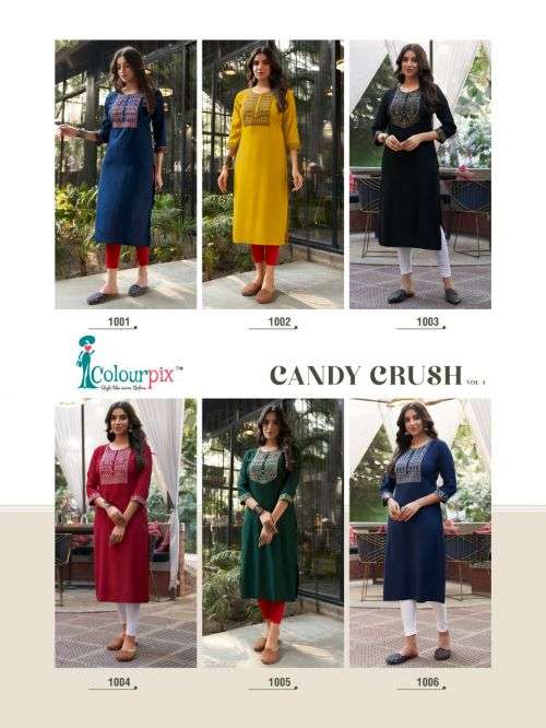 Colourpix Candy Crush V 1 Embroidery Designer Kurti Collection On Wholesale