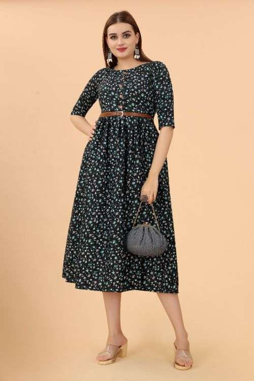 Crepe Gown Fancy Wear Designer Long Kurti On Wholesale
