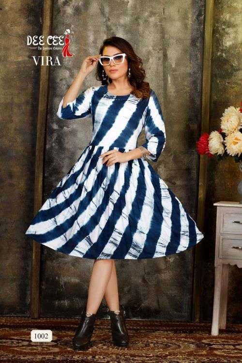 Deecee Vira Fancy Wear Designer Kurti Heavy Rayon On Wholesale