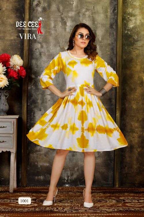 Deecee Vira Fancy Wear Designer Kurti Heavy Rayon On Wholesale
