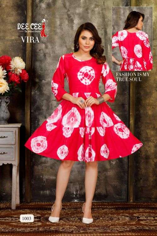 Deecee Vira Fancy Wear Designer Kurti Heavy Rayon On Wholesale