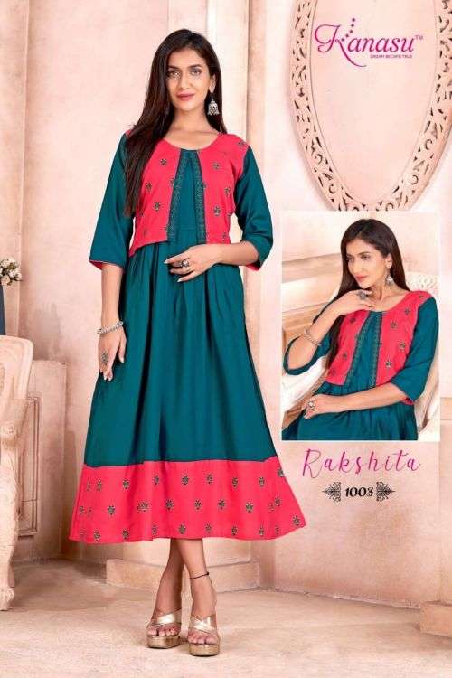 Kanasu Rakshita Designer Long Kurti Collection On Wholesale