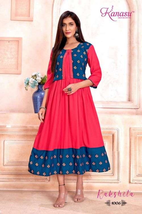 Kanasu Rakshita Designer Long Kurti Collection On Wholesale