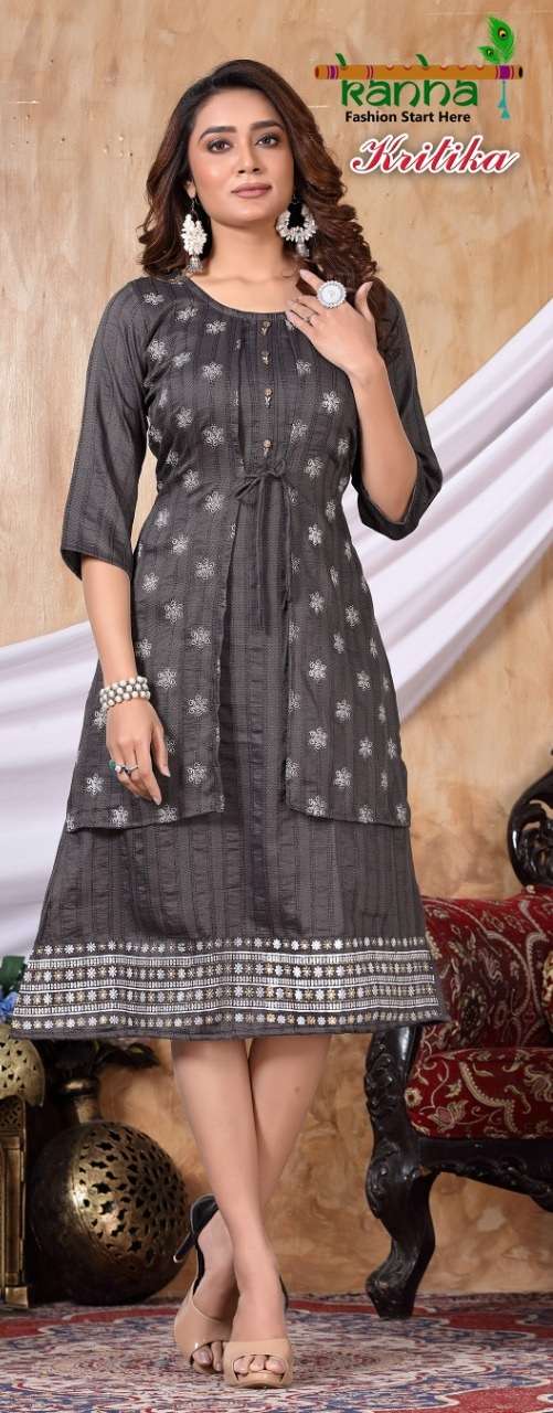 Kanha Present Krtika Fancy Fabric Kurti On Screen Print  With KOTI  With Wholesale 