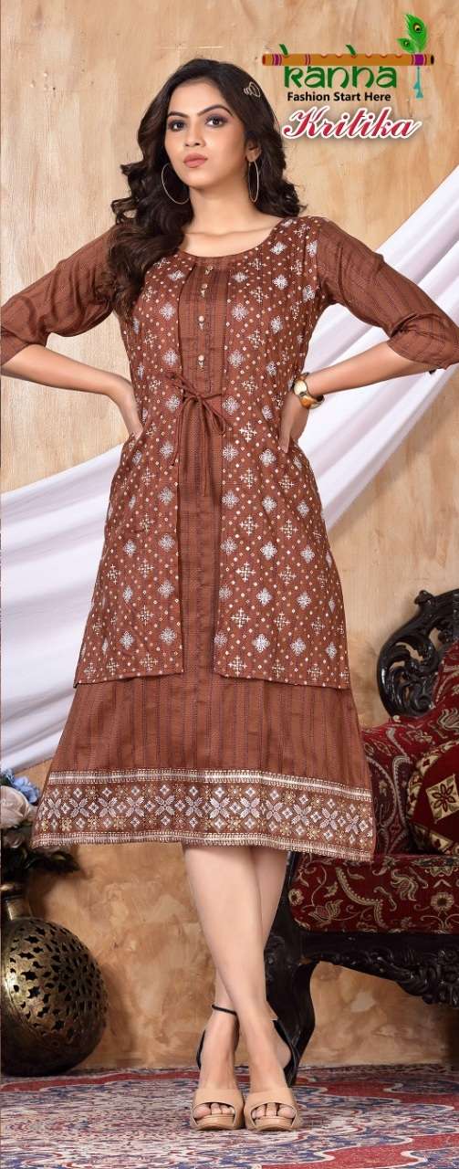 Kanha Present Krtika Fancy Fabric Kurti On Screen Print  With KOTI  With Wholesale 