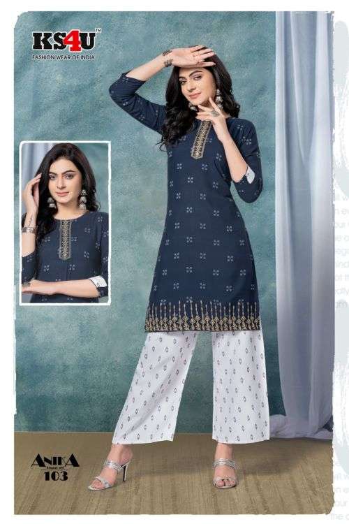 Ks4u Anika Fancy Wear Kurti With Bottom On Wholesale