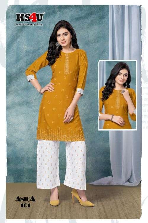Ks4u Anika Fancy Wear Kurti With Bottom On Wholesale