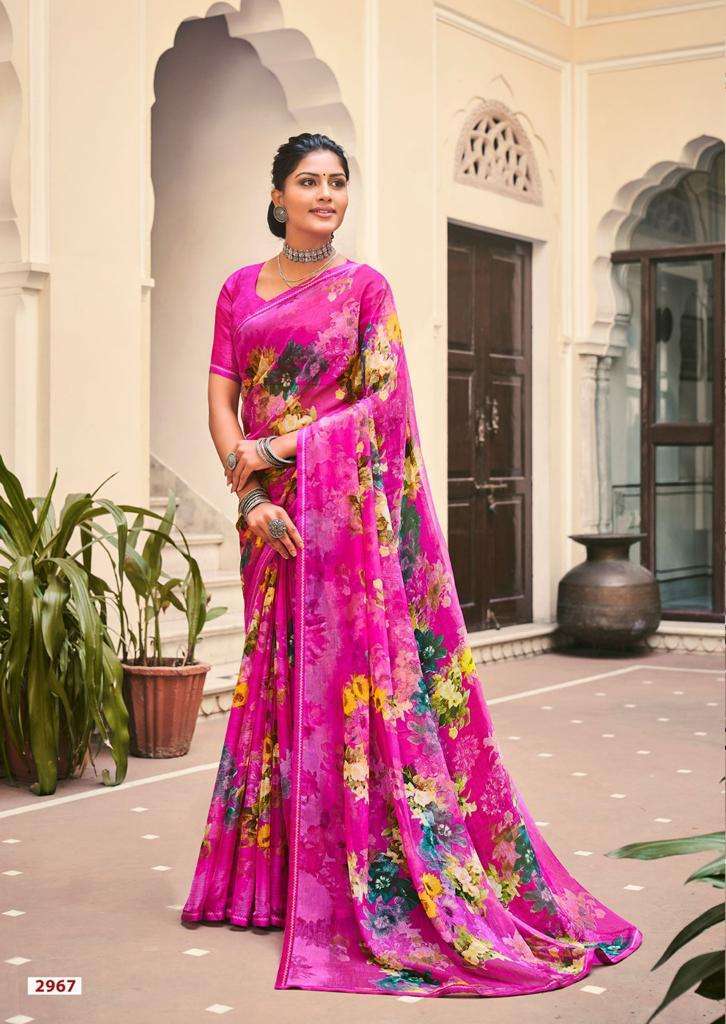 LT Akshara Present Beautiful Floral Print  Chiffon Saree On Wholesale