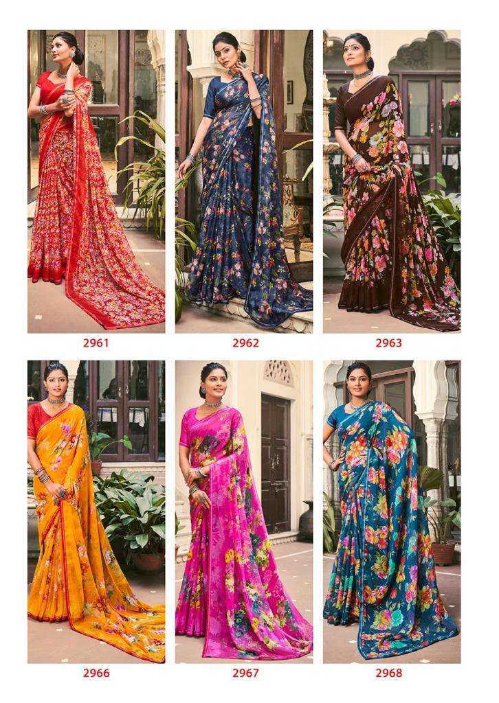 LT Akshara Present Beautiful Floral Print  Chiffon Saree On Wholesale