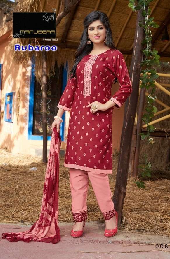 Manjeera RUBAROO Kurti Pant With Dupatta On Wholesale