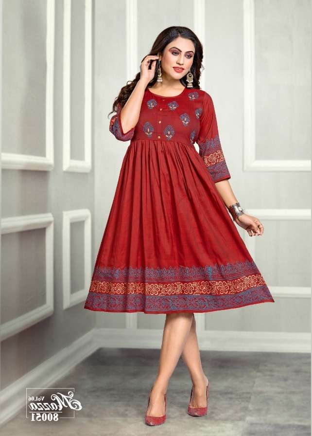 Mayra Maaza Vol -6  Rayon 2 Ton With Hand Work Kurti On Wholesale