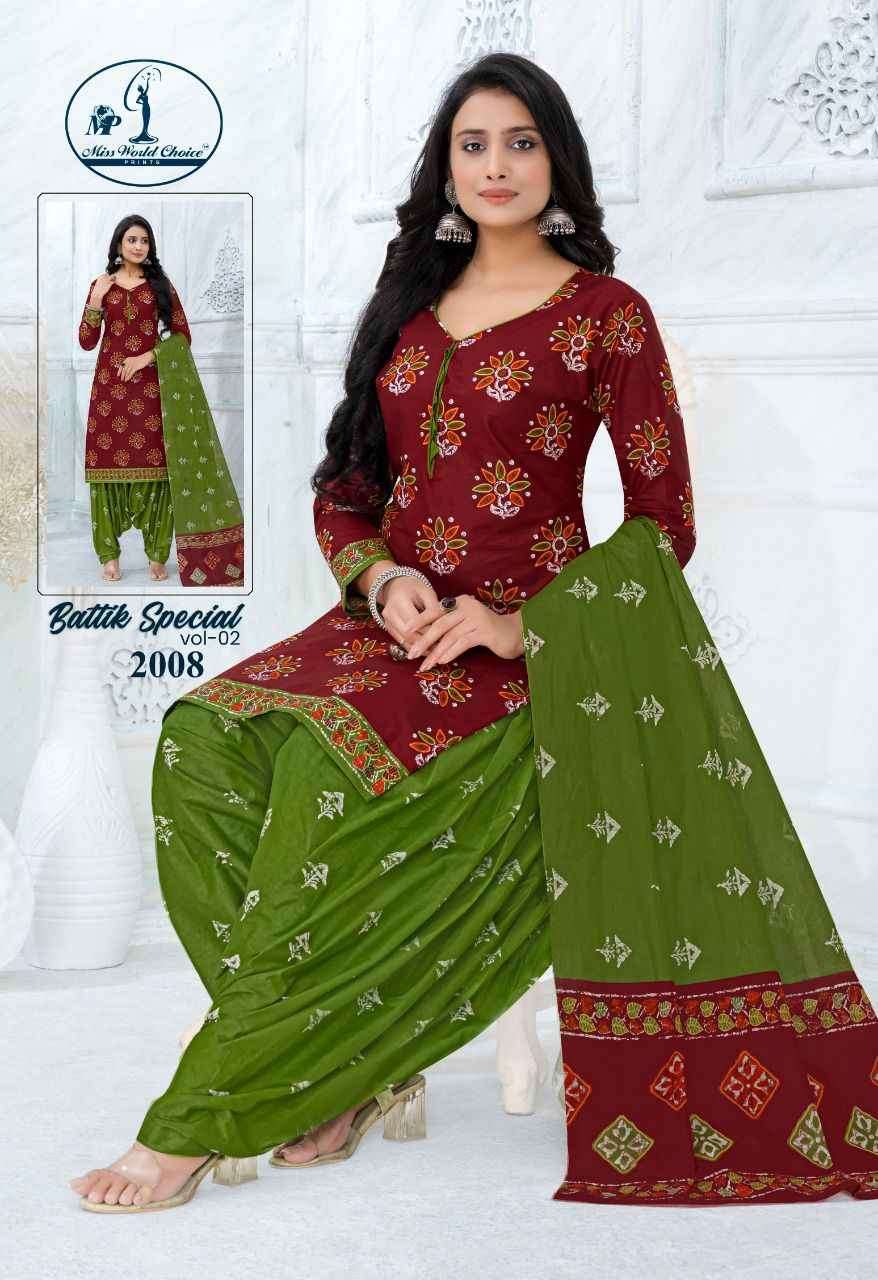 Miss World Choice Present Battik Special Vol 2 Cotton Dress Material On Wholesale 