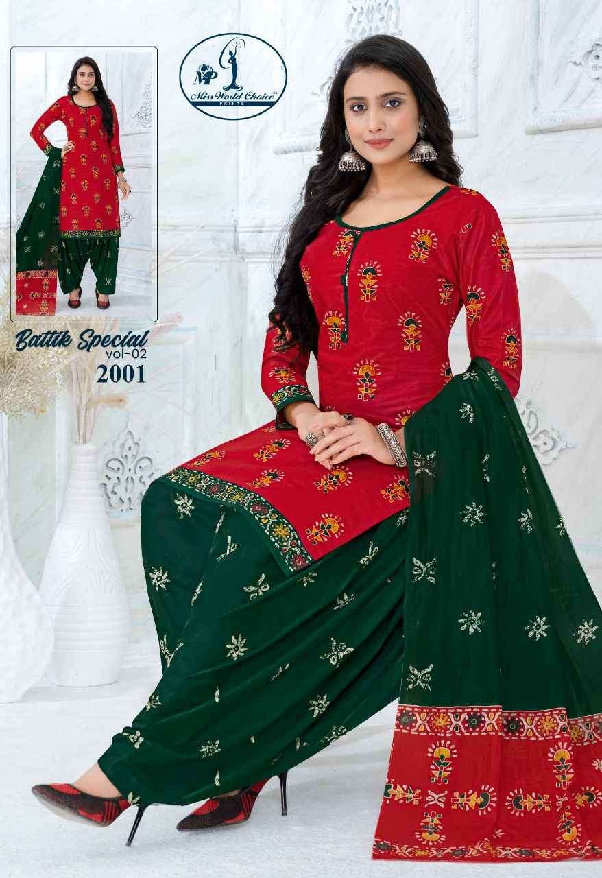 Miss World Choice Present Battik Special Vol 2 Cotton Dress Material On Wholesale 