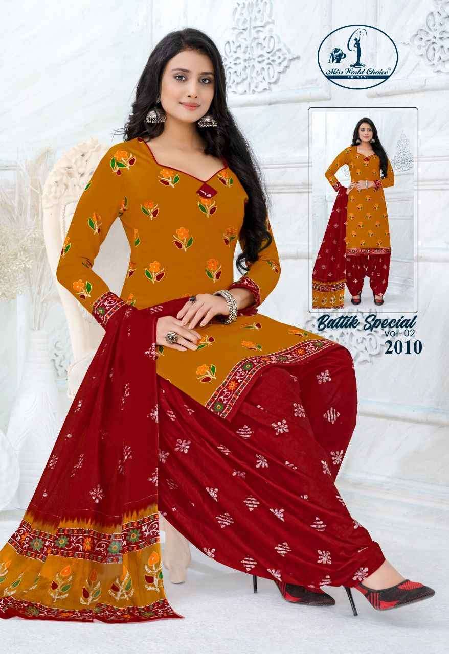 Miss World Choice Present Battik Special Vol 2 Cotton Dress Material On Wholesale 