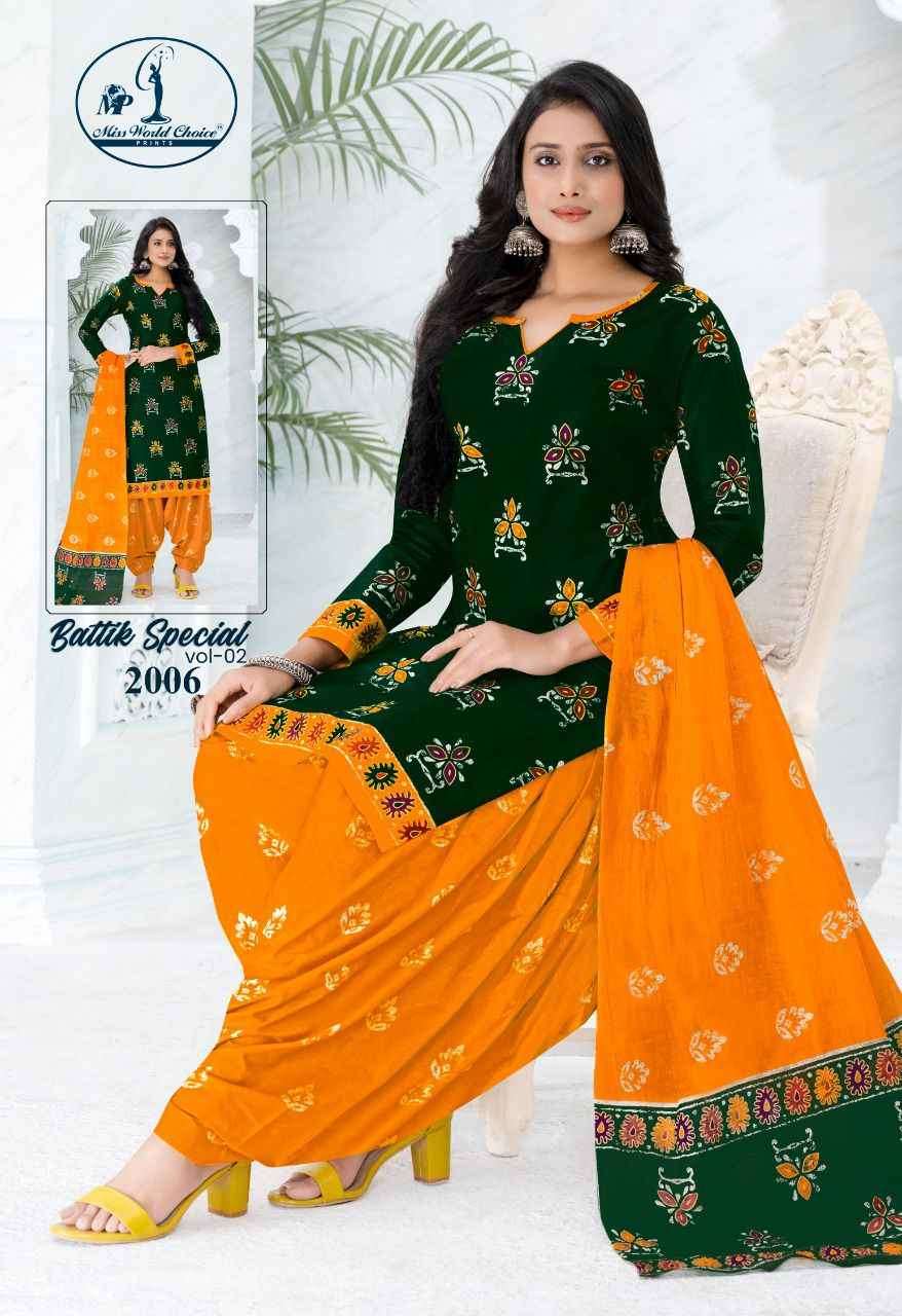 Miss World Choice Present Battik Special Vol 2 Cotton Dress Material On Wholesale 
