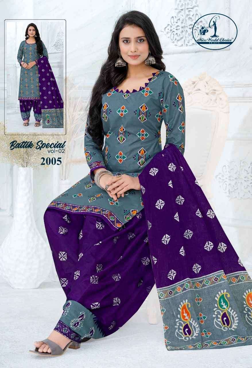 Miss World Choice Present Battik Special Vol 2 Cotton Dress Material On Wholesale 
