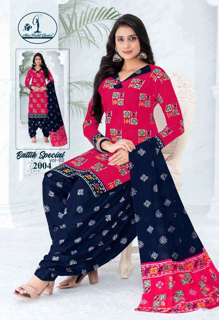 Miss World Choice Present Battik Special Vol 2 Cotton Dress Material On Wholesale 
