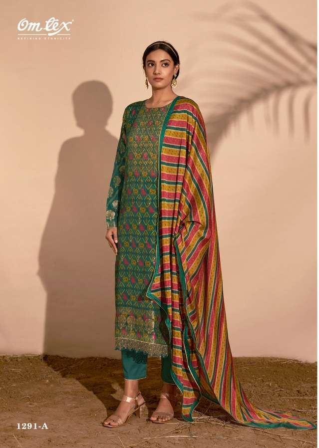 Omtex Simar Azza Silk Jacquard Digital Print With Embroidery Lace On Wholesale