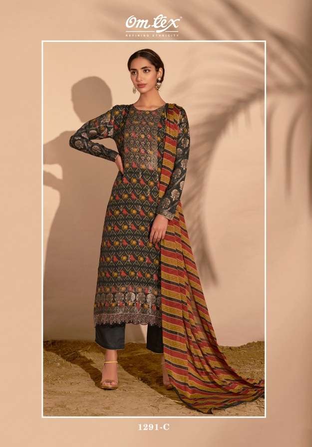Omtex Simar Azza Silk Jacquard Digital Print With Embroidery Lace On Wholesale