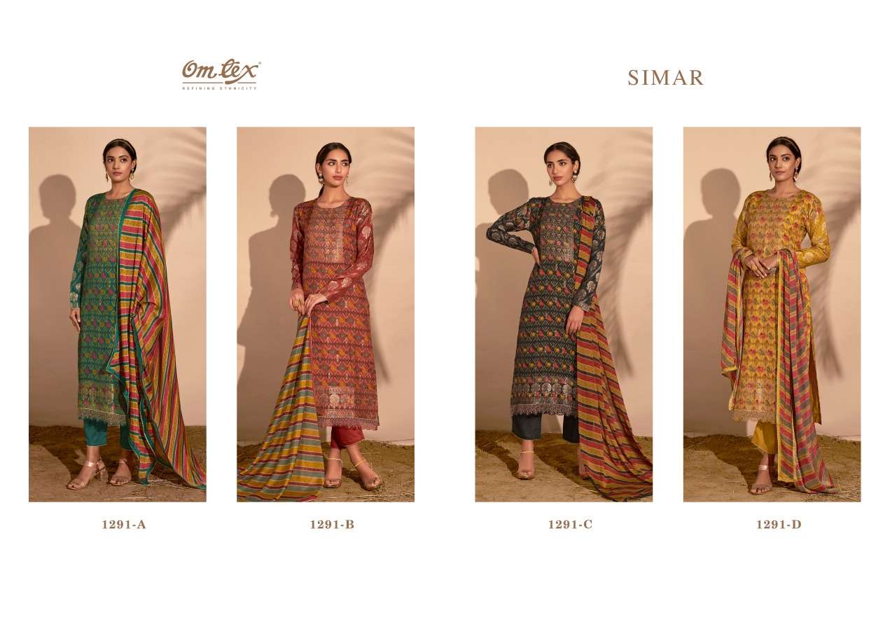 Omtex Simar Azza Silk Jacquard Digital Print With Embroidery Lace On Wholesale