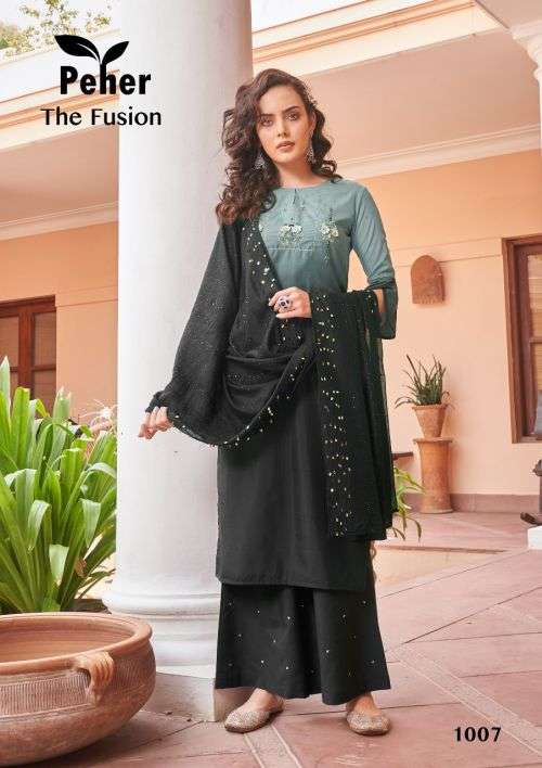 Peher The Fusion Fancy Kurti With Bottom Dupatta Collection On Wholesale
