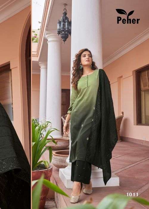 Peher The Fusion Fancy Kurti With Bottom Dupatta Collection On Wholesale