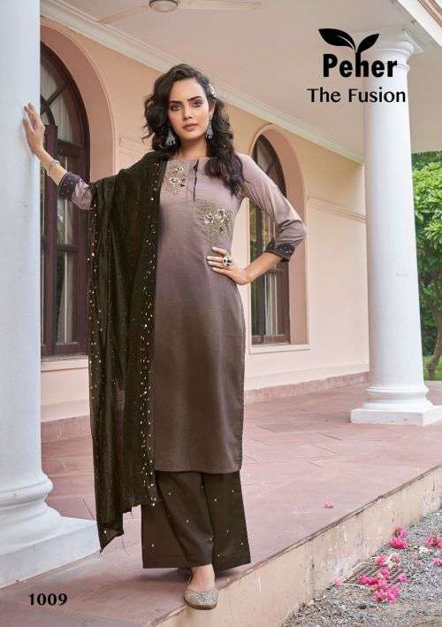 Peher The Fusion Fancy Kurti With Bottom Dupatta Collection On Wholesale