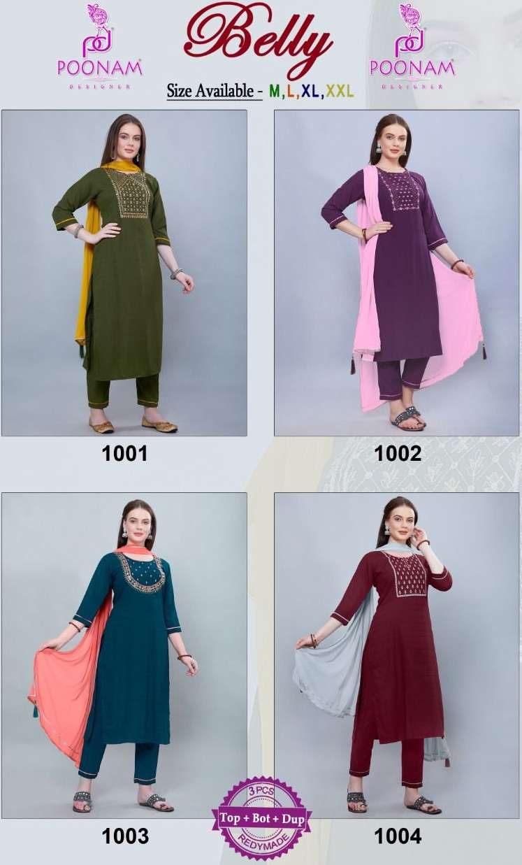 Poonam Designer Belly Kurti Plazzo Dupatta on Wholesale