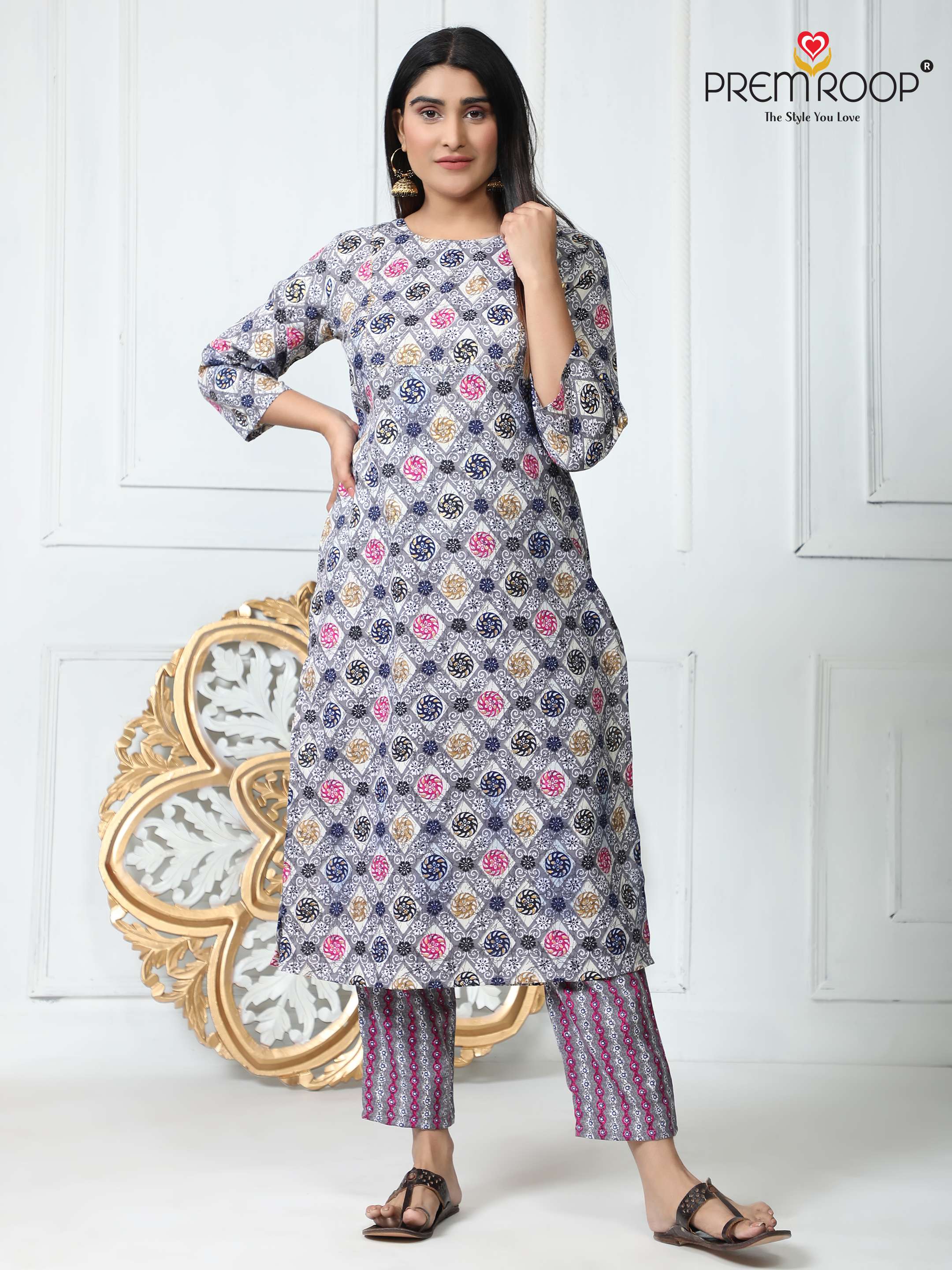 Premroop Multi Print Kurti With Pant On Wholesale