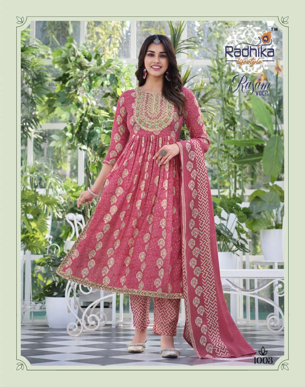 Radhika Lifestyle Rasam Vol 1 Nayra Cut Kurti Pant With Dupatta On Wholesale