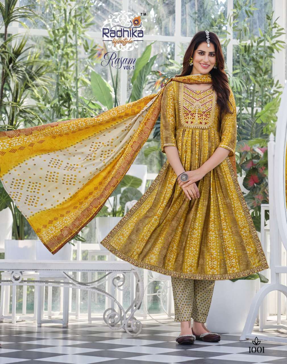 Radhika Lifestyle Rasam Vol 1 Nayra Cut Kurti Pant With Dupatta On Wholesale